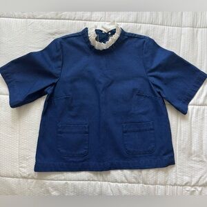 VINTAGE DENIM PARIS SEZANE RUFFLE COLLAR TOP 🦋